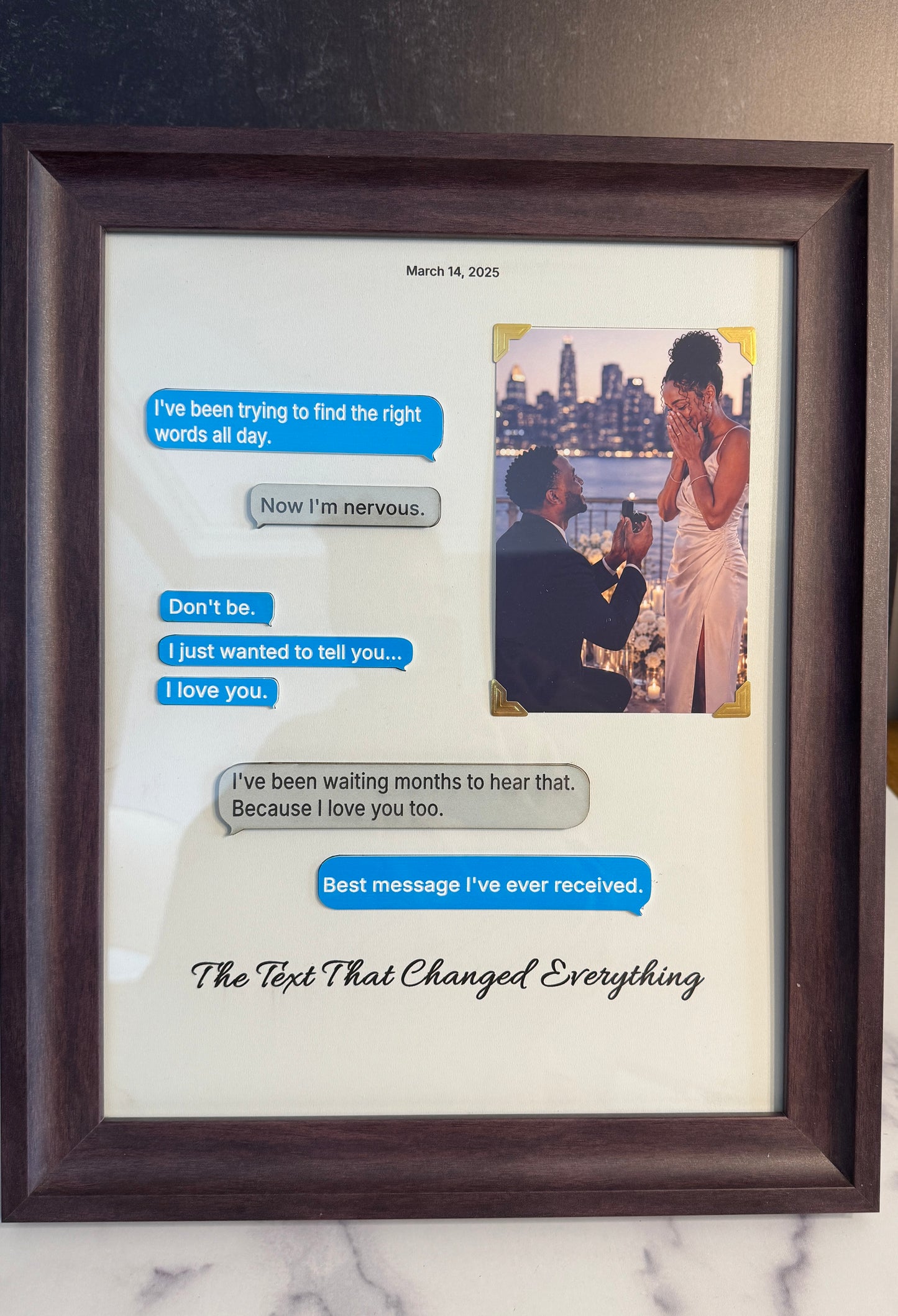Conversation Frame™ | Custom Text Message Keepsake | Walnut Frame + Layered Acrylic